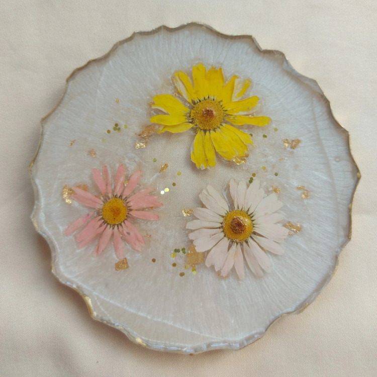 زیر لیوانی با گل بابونه طبیعی